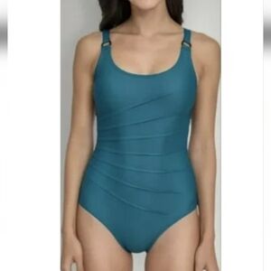 DKNY Women One-Piece Starburst Swimsuit Small Teal